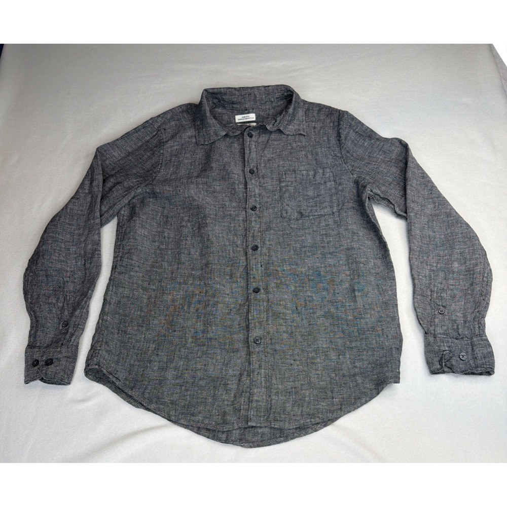 Caribbean Joe Men's 100% Linen Button Shirt Gray Long Sleeve Size M